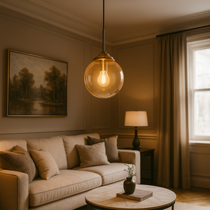 Boule Suspension Luminaire - Verre Ambré