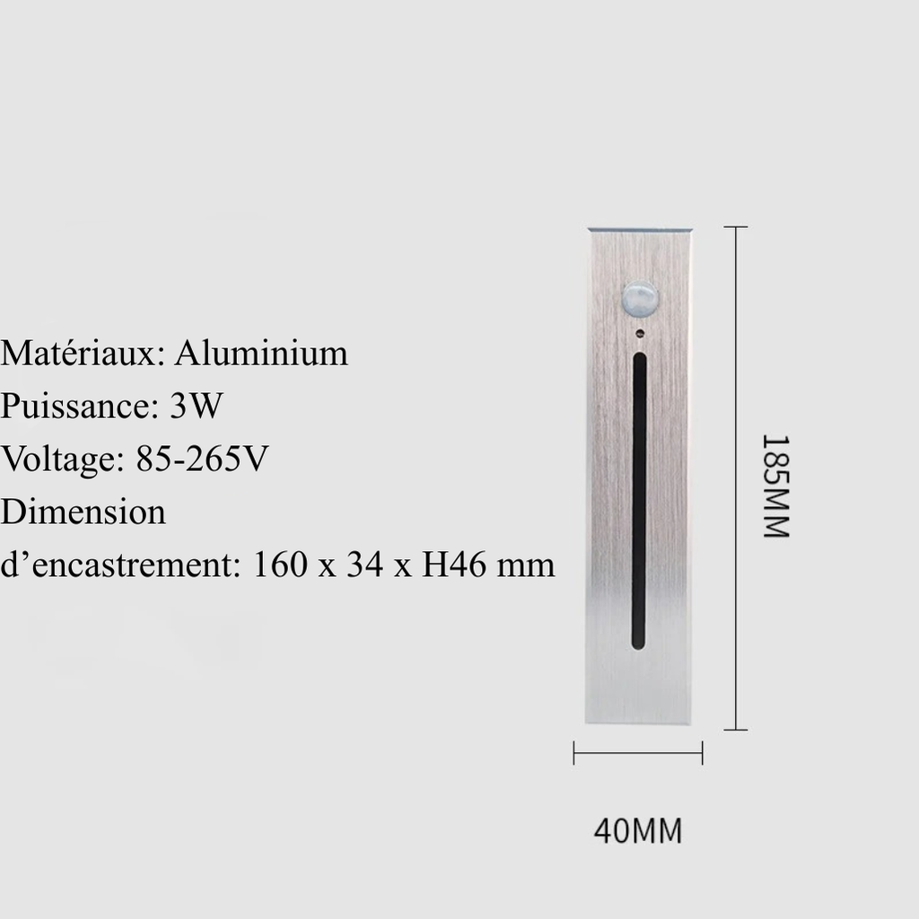 Applique Encastrée Rectangle Détecteur - Argent Brossé
