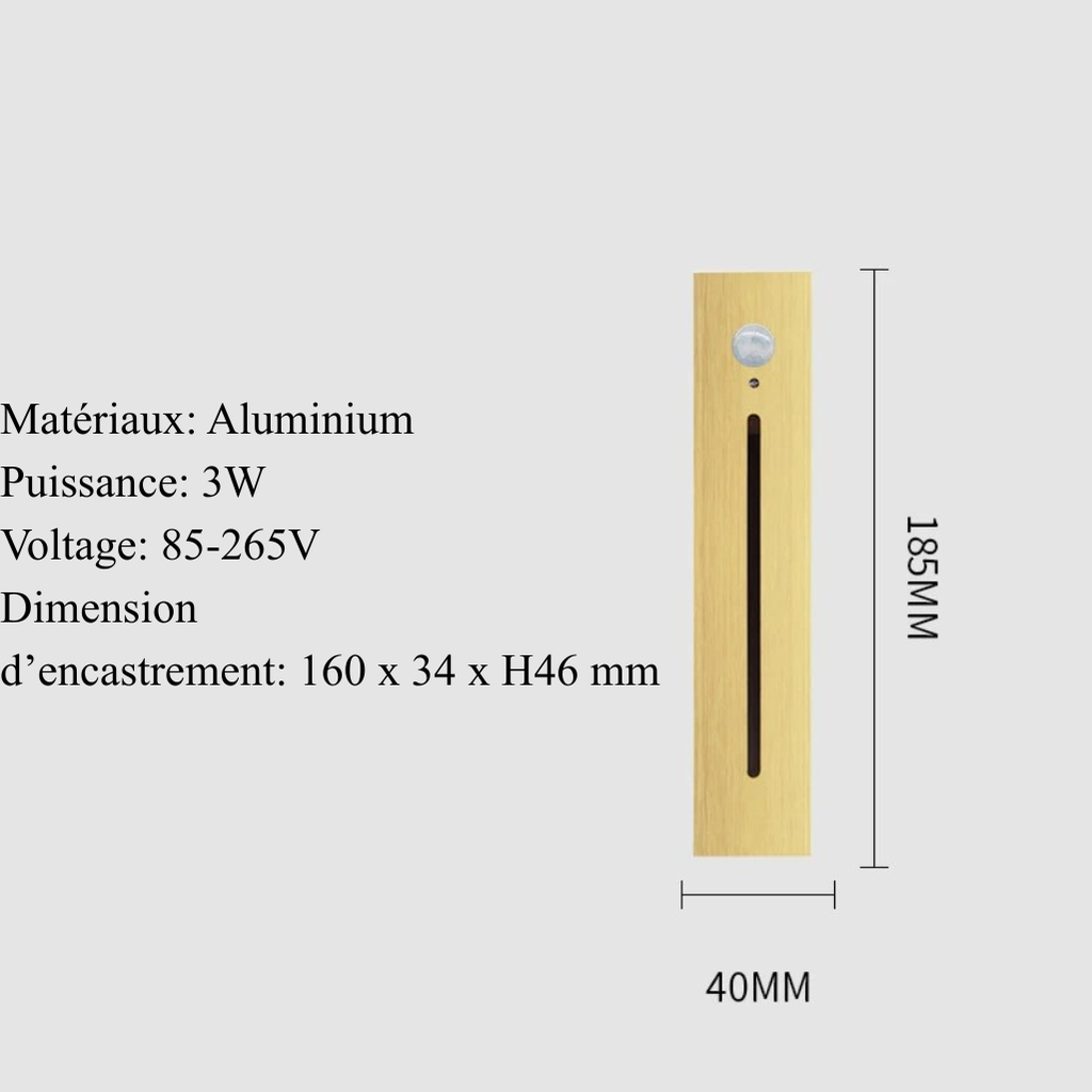 Applique Encastrée Rectangle Détecteur - Or Brossé