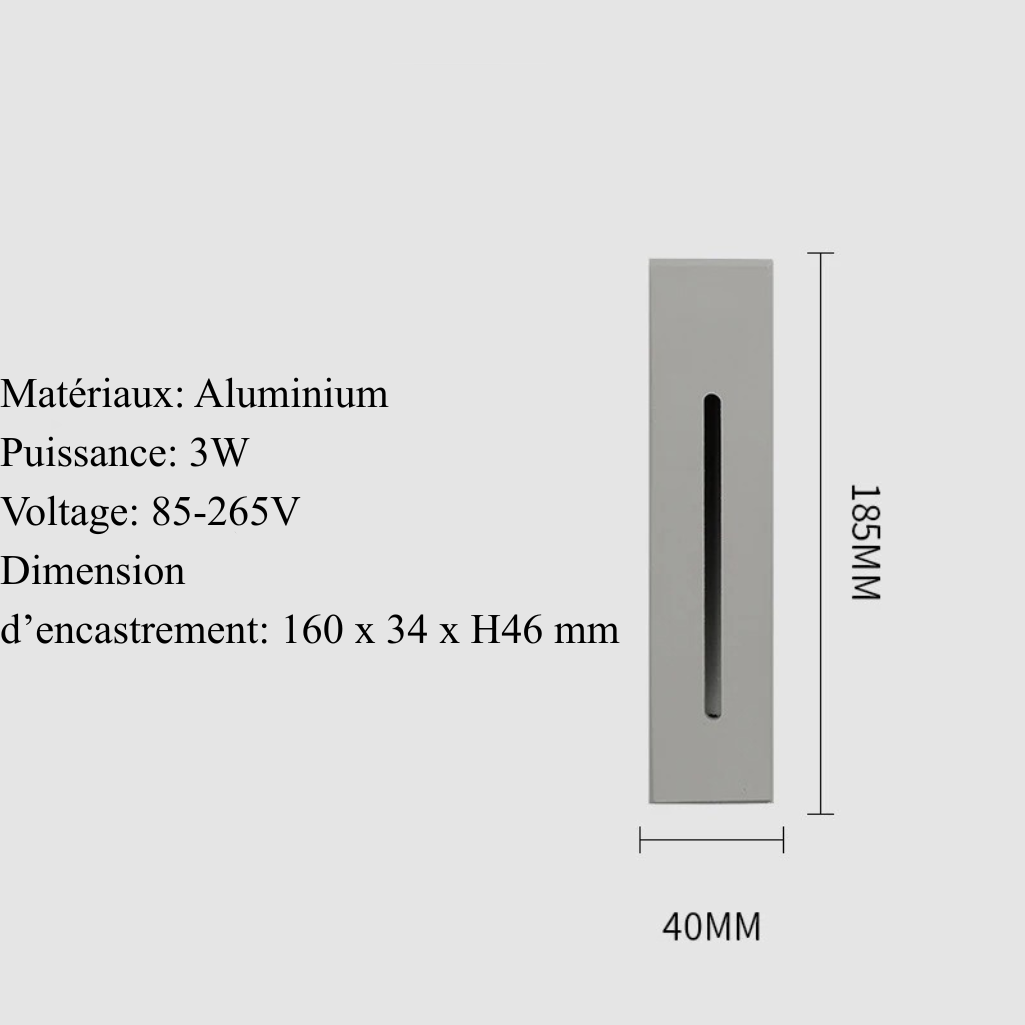 Applique Encastrée Rectangle - Gris