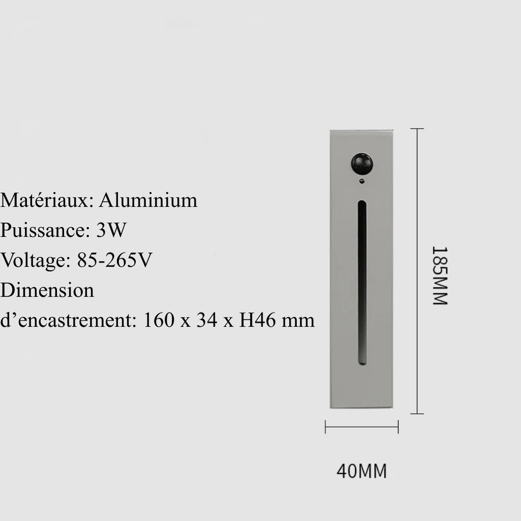 Applique Encastrée Rectangle Détecteur - Gris