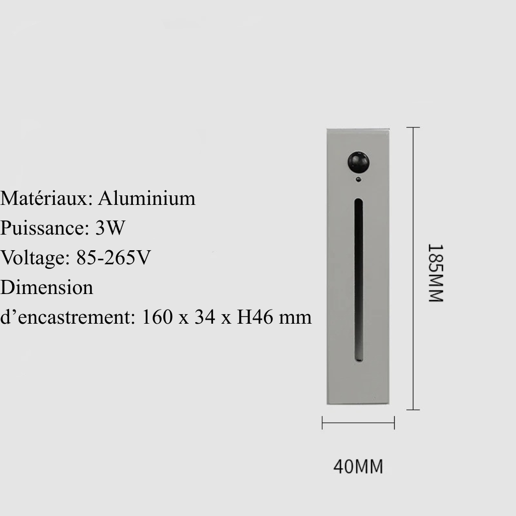 Applique Encastrée Rectangle Détecteur - Gris
