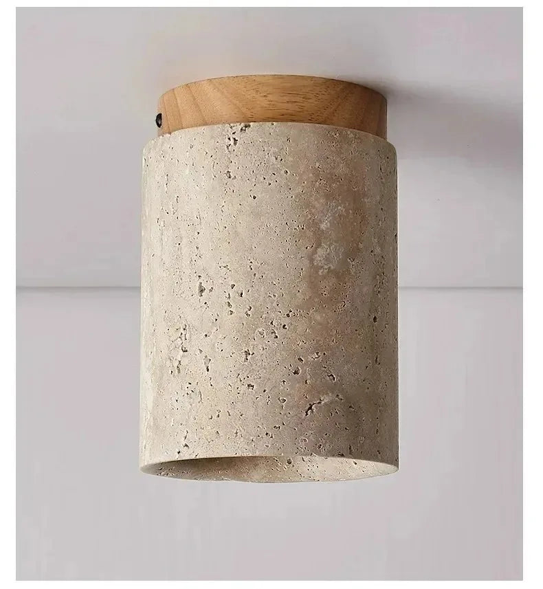 Plafonnier En Bois Et Pierre - 16cm