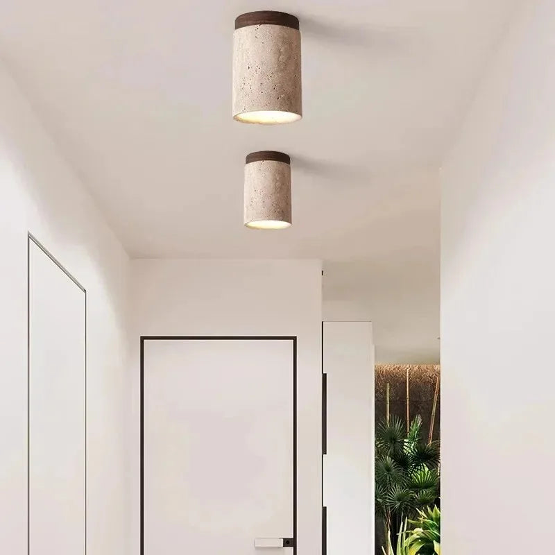 Plafonnier En Bois Et Pierre - 16cm