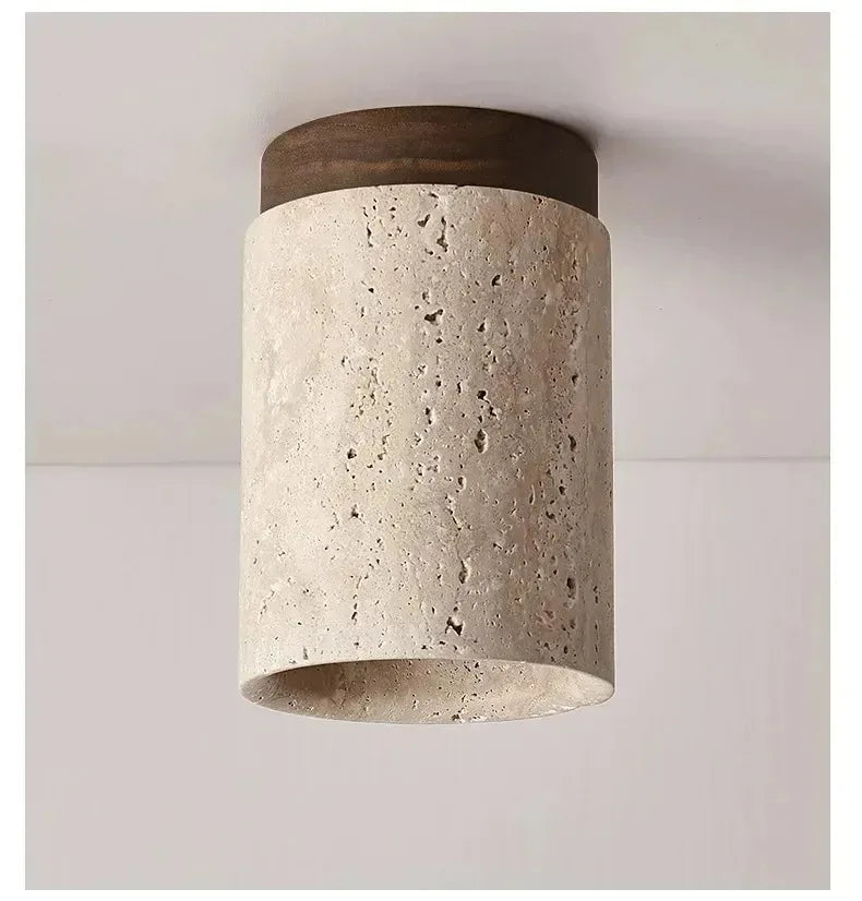 Plafonnier En Bois Et Pierre - 16cm