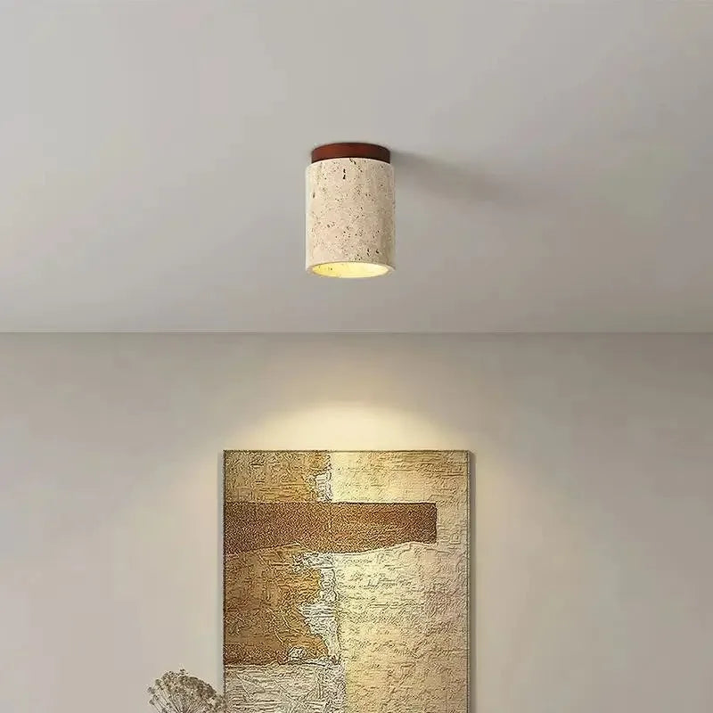 Plafonnier En Bois Et Pierre - 16cm